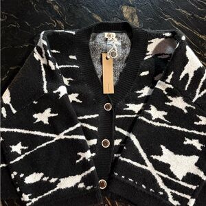 POL Black and White Star Cardigan